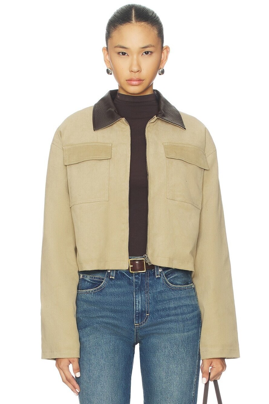 MORE TO COME Laura Jacket in Olive brown corduroy, quilted cropped coat